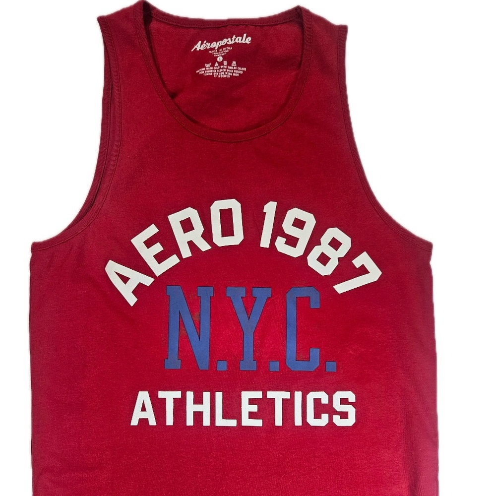 Aeropostale Tank Top Mens Large Red Logo Sleeveless Shirt Casual Gym Summer Tee